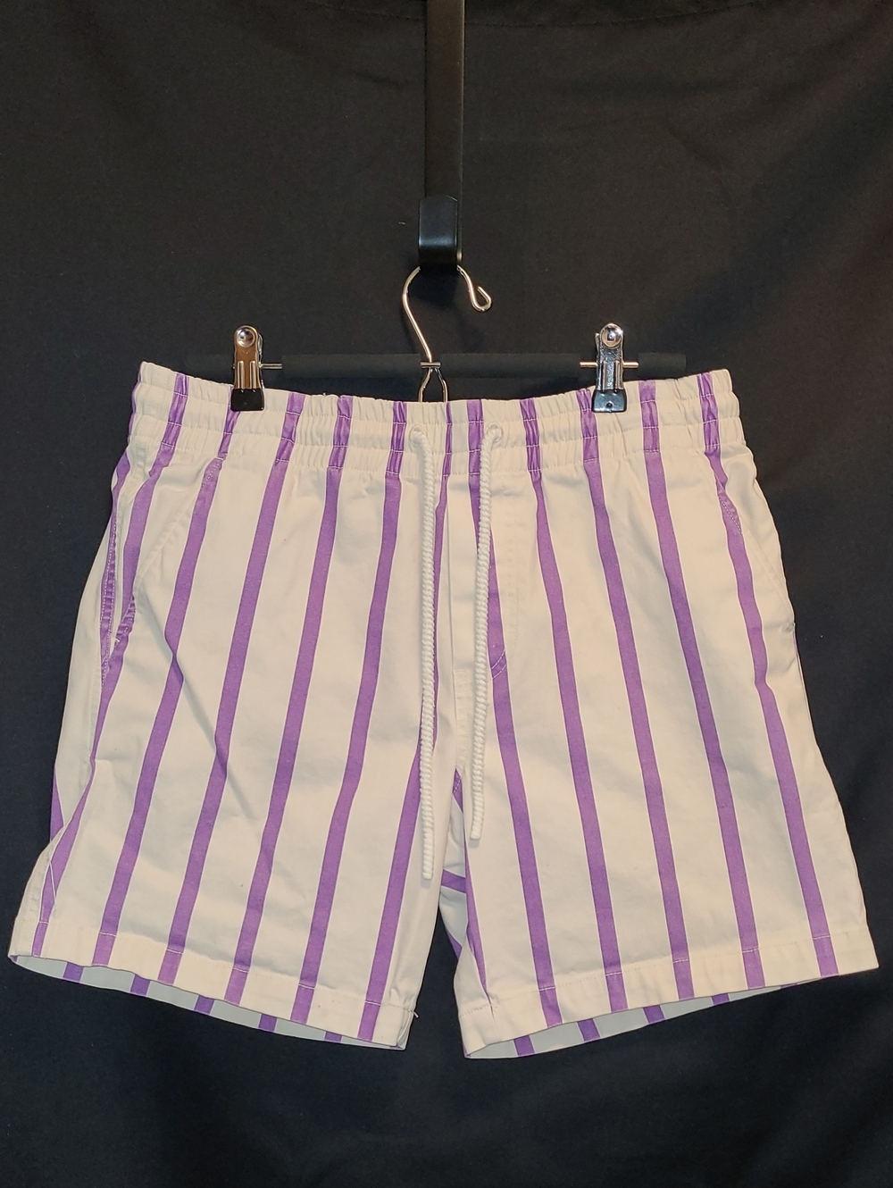 PAR Simons White Shorts with Purple Vertical Stripes ORGANIC COTTON Size Med